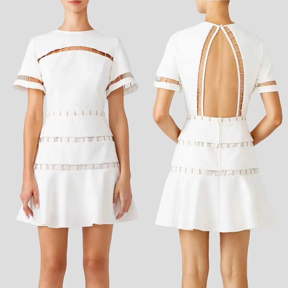 Finders Keepers Talisman Dress Metallic Ladder Cutout Open Back Mini Ivory Small